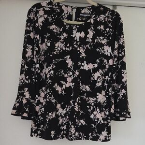Karl Lagerfeld Black and Pink Floral Blouse